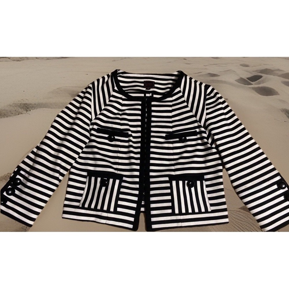 Colour Works Women's M Cropped Jacket Striped Pockets Coastal‎ Office Travel